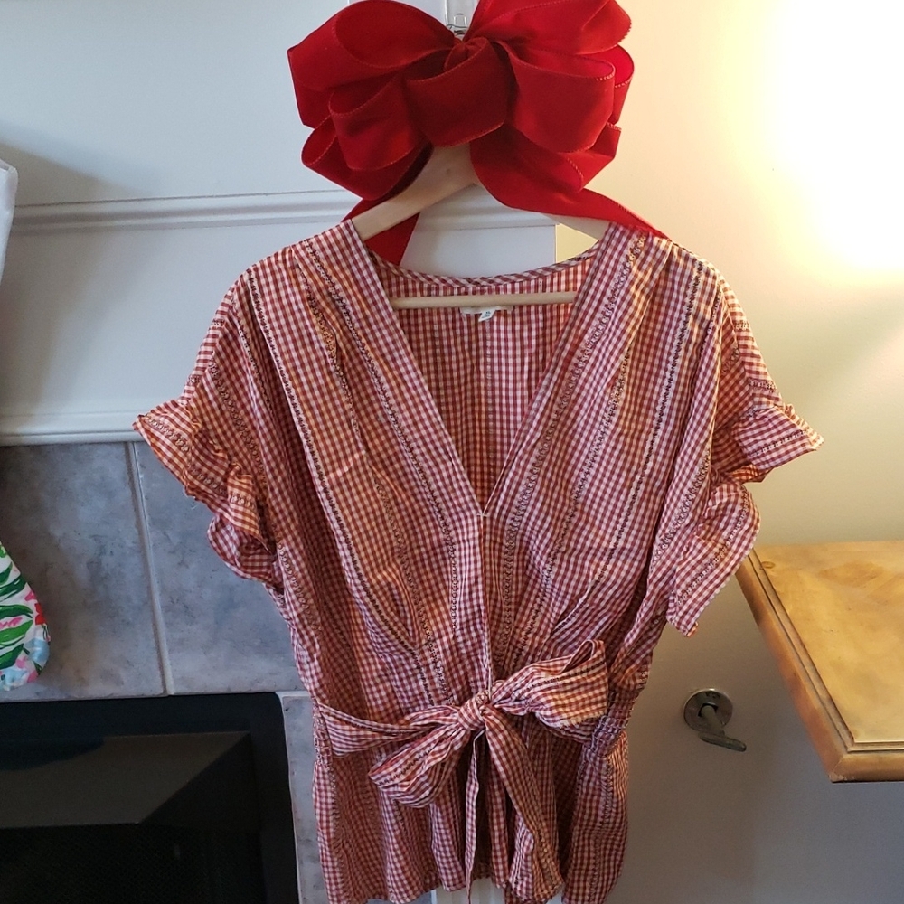 Max Studio Red Checkered Blouse